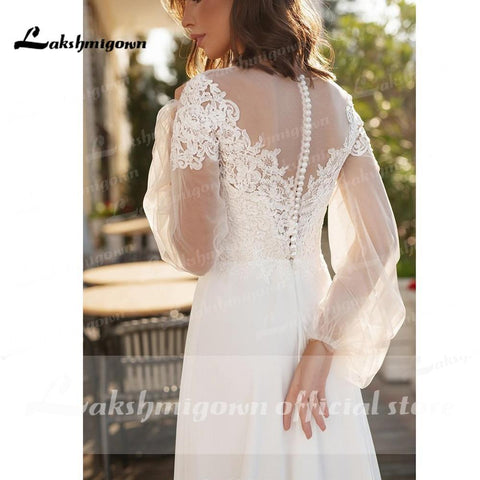 NumberSea Langärmlige Strand-Brautkleider aus Spitze