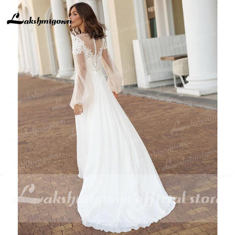 NumberSea Langärmlige Strand-Brautkleider aus Spitze