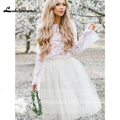 NumberSea Abito da Sposa Bohemien con Manica Lunga in Pizzo e Scollo a O