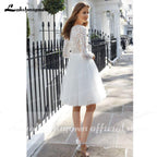 NumberSea Long Sleeve Lace Tulle O Neck Ball Gown Wedding Dresses With Back Buttons Knee Length Lakshmigown vestido de noiva princesa 2021