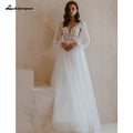 NumberSea Langarm Brautkleider A-Linie Schlicht Strand Chiffon