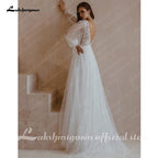 NumberSea Long Sleeve Wedding Dresses A Line Simple Beach Chiffon