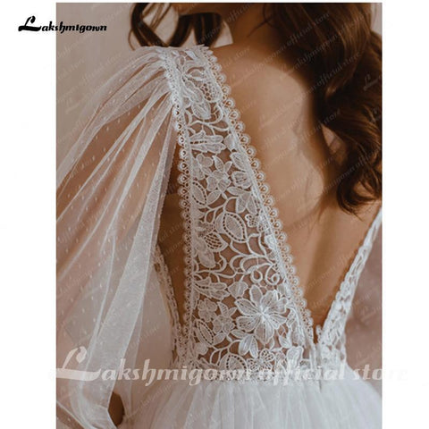 NumberSea Langarm Brautkleider A-Linie Schlicht Strand Chiffon