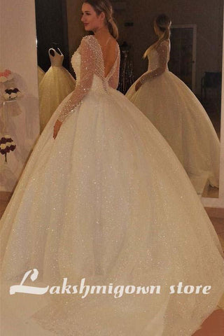 NumberSea Langarm Brautkleider Rückenfrei Sweep/Pinsel Zug