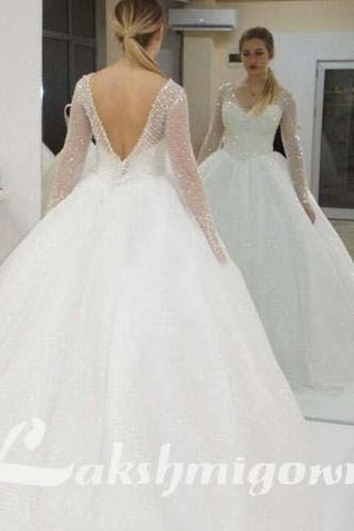 NumberSea Langarm Brautkleider Rückenfrei Sweep/Pinsel Zug