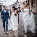 NumberSea Lange Ärmel A-Linie Prinzessin Brautkleid Spitzenapplikationen