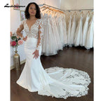 NumberSea Long Sleeves Bridal Lace Mermaid Wedding Dresses 2025 Ballkleider Women Crepe Country Wedding Gowns Long Train