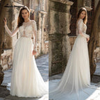 NumberSea Long sleeves lace Court Train Wedding Dress