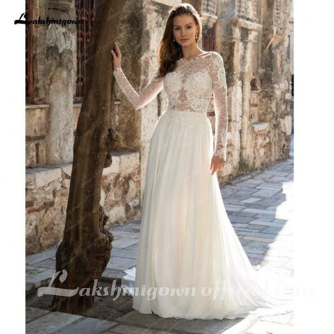 NumberSea Langärmliges Brautkleid mit Hofschleppe aus Spitze
