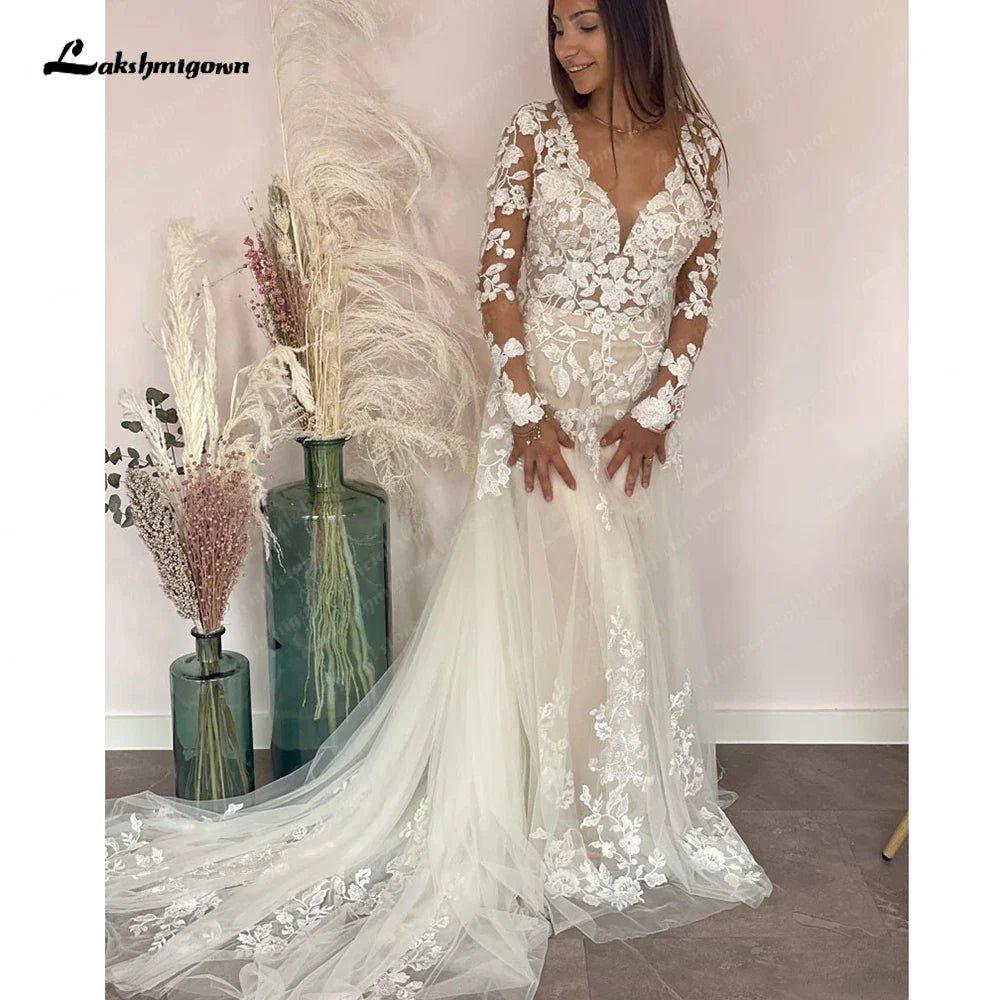 NumberSea Long Sleeves Lace Wedding Dress Vestidos Civil Boho Bridal Gowns Sweep Train 2025  vestidos para mujer