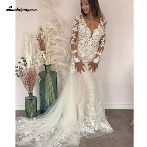 NumberSea Lange Ärmel Spitze Brautkleid Vestidos Bürger Boho Brautkleider Sweep Zug 2025 vestidos para mujer 