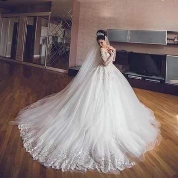 NumberSea Long Sleeves Lace Wedding Dresses Luxury Bride Gown