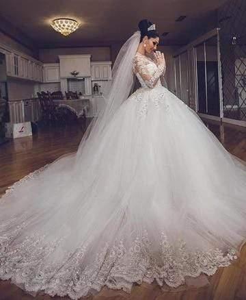 NumberSea Long Sleeves Lace Wedding Dresses Luxury Bride Gown