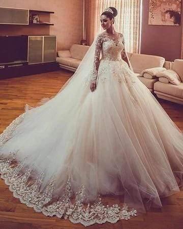 NumberSea Long Sleeves Lace Wedding Dresses Luxury Bride Gown