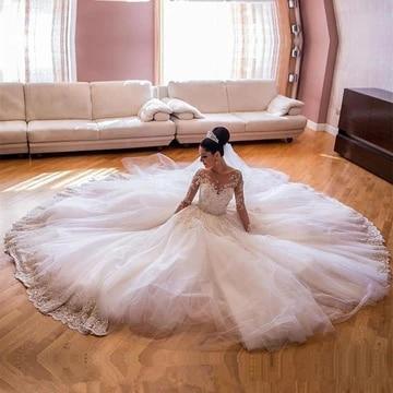 NumberSea Long Sleeves Lace Wedding Dresses Luxury Bride Gown