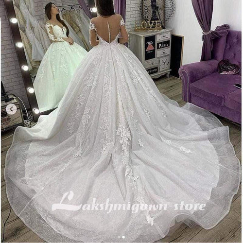 Robe de mariée NumberSea à manches longues, col en V et longueur sol