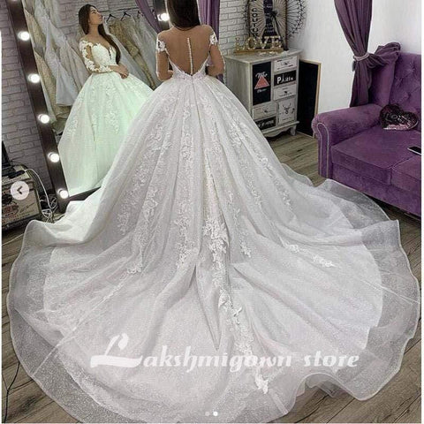 NumberSea Lange Ärmel V-Ausschnitt Bodenlanges Ballkleid Brautkleid