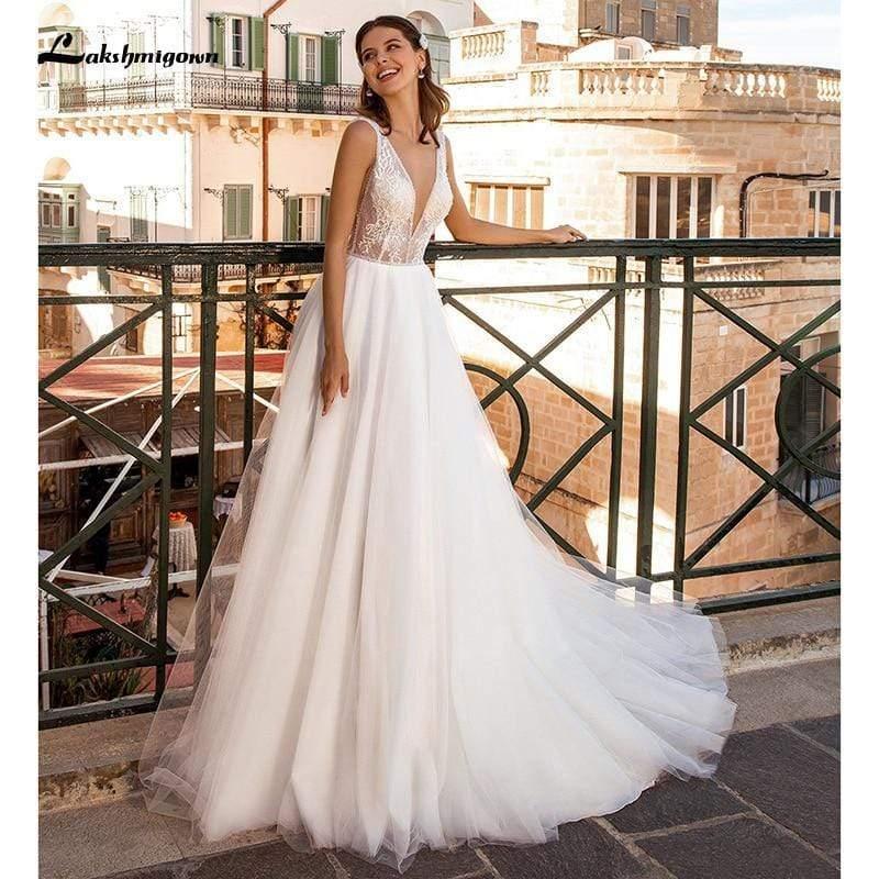 NumberSea Long Sleeves Wedding Dresses Ivory A-Line Beach