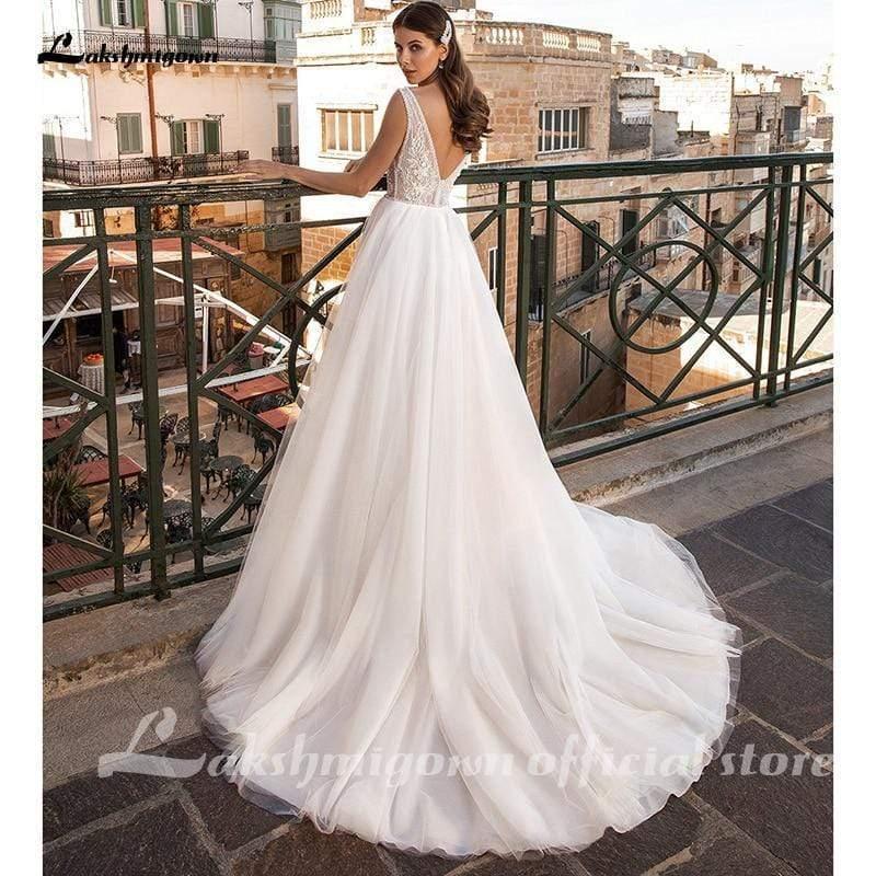 NumberSea Long Sleeves Wedding Dresses Ivory A-Line Beach