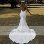 NumberSea Lovely Satin Wedding Dress Backless Spaghetti Straps Elegant