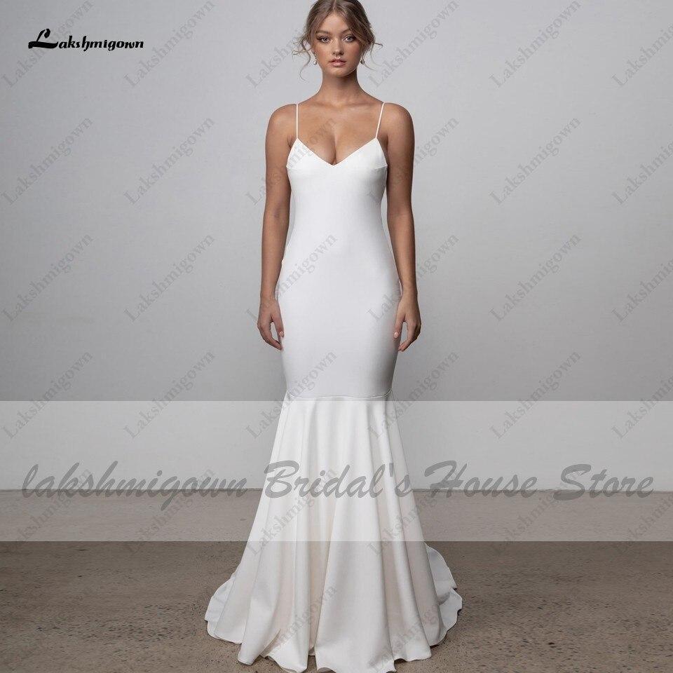 NumberSea Lovely Satin Wedding Dress Backless Spaghetti Straps Elegant