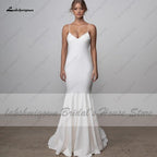 NumberSea Lovely Satin Wedding Dress Backless Spaghetti Straps Elegant