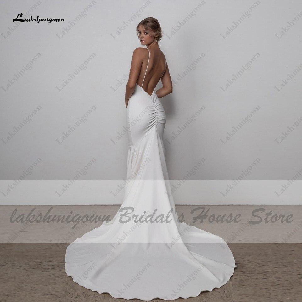 NumberSea Lovely Satin Wedding Dress Backless Spaghetti Straps Elegant