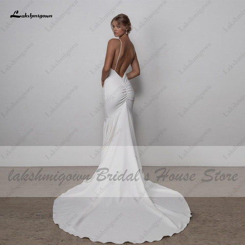 Robe de mariée en satin élégante NumberSea sans dos avec bretelles spaghetti