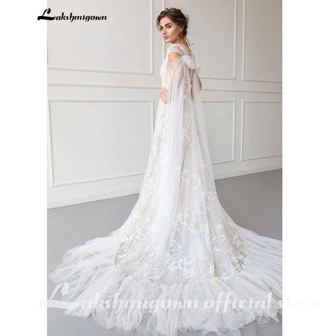 NumberSea Luxuriöses Boho-Brautkleid mit Spitze am Strand
