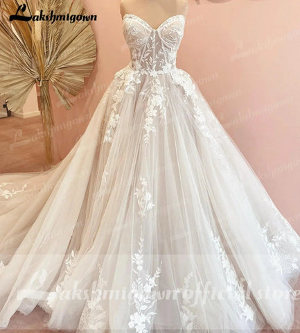 Vestido de noiva luxuoso NumberSea com cauda longa 2025 Vestido civil de tule Vestido de noiva sem mangas Corpete de renda Vestido de noiva Robe de mariee 