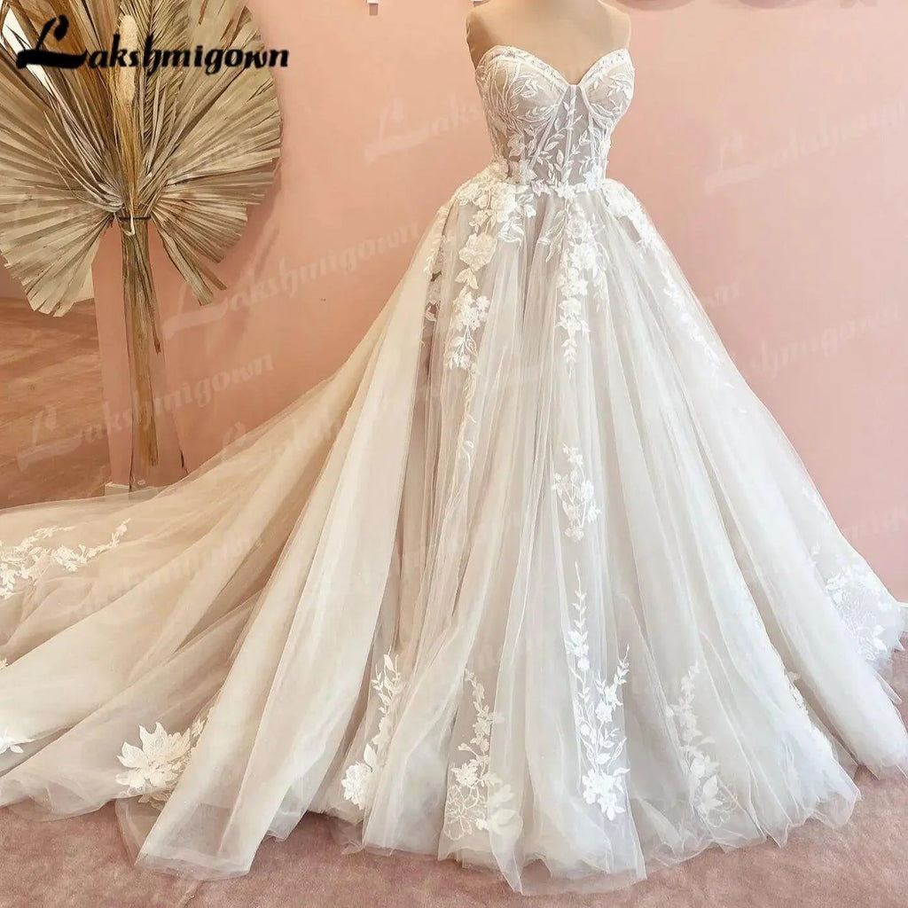 NumberSea Luxurious Court Train Wedding Dress 2025 Vestido Civil Tulle Wedding Dresses Sleeveless Lace Bodice Bridal Gown  Robe de mariee