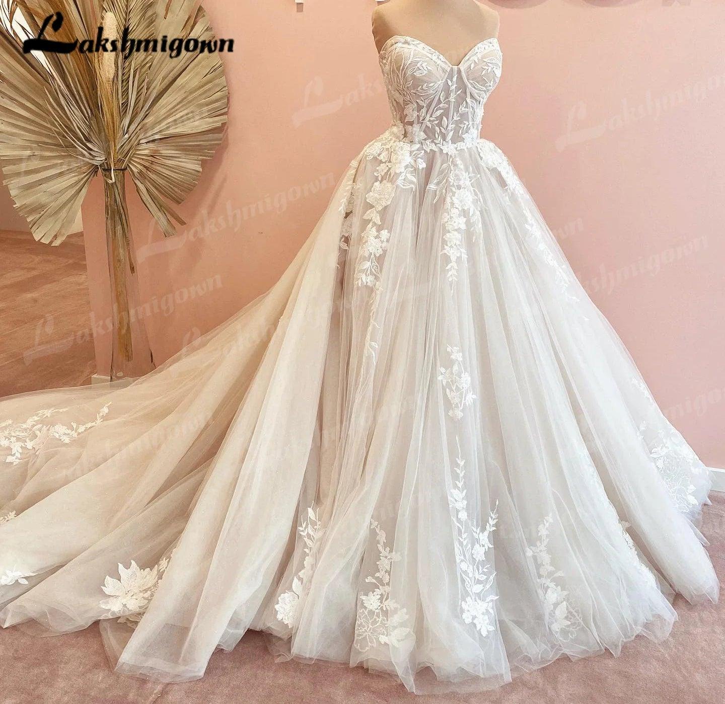 NumberSea Luxurious Court Train Wedding Dress 2025 Vestido Civil Tulle Wedding Dresses Sleeveless Lace Bodice Bridal Gown  Robe de mariee