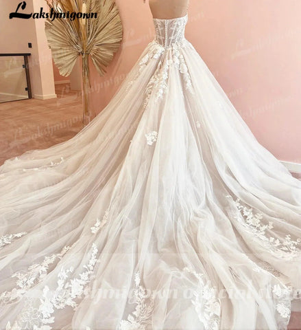 Vestido de noiva luxuoso NumberSea com cauda longa 2025 Vestido civil de tule Vestido de noiva sem mangas Corpete de renda Vestido de noiva Robe de mariee 