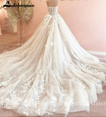 Vestido de noiva luxuoso NumberSea com cauda longa 2025 Vestido civil de tule Vestido de noiva sem mangas Corpete de renda Vestido de noiva Robe de mariee 