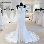 NumberSea Luxurious Crepe Mermaid Wedding Dress 2025 Trouwjurken Vintage Lace Boho Wedding Gowns Vestido De Novia