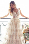 NumberSea Robe de mariée luxueuse à dos ouvert décolleté cœur avec bretelles spaghetti en dentelle et appliqués, MW192