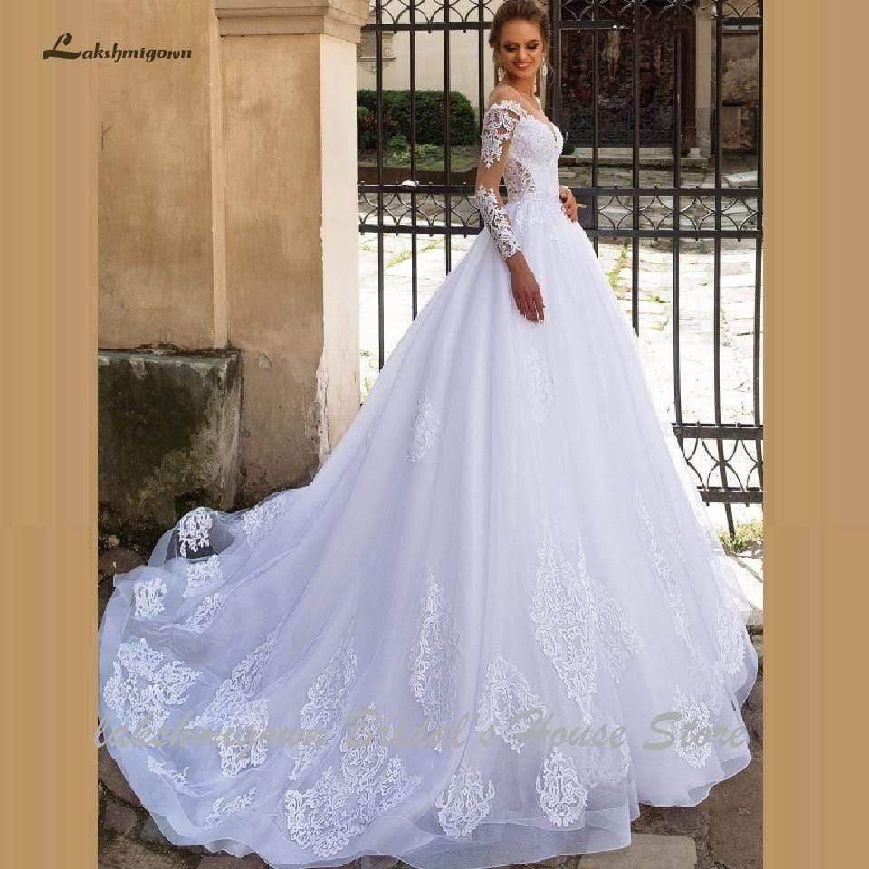 NumberSea Luxury A Line Wedding Dress 2 in 1 with Sleeves Lace
