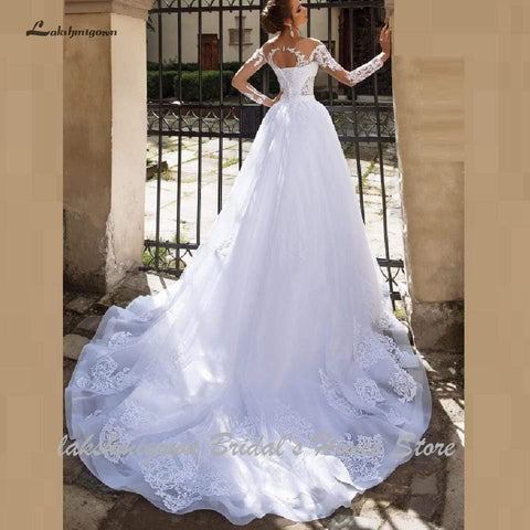 NumberSea Luxus A-Linie Brautkleid 2 in 1 mit Ärmeln Spitze