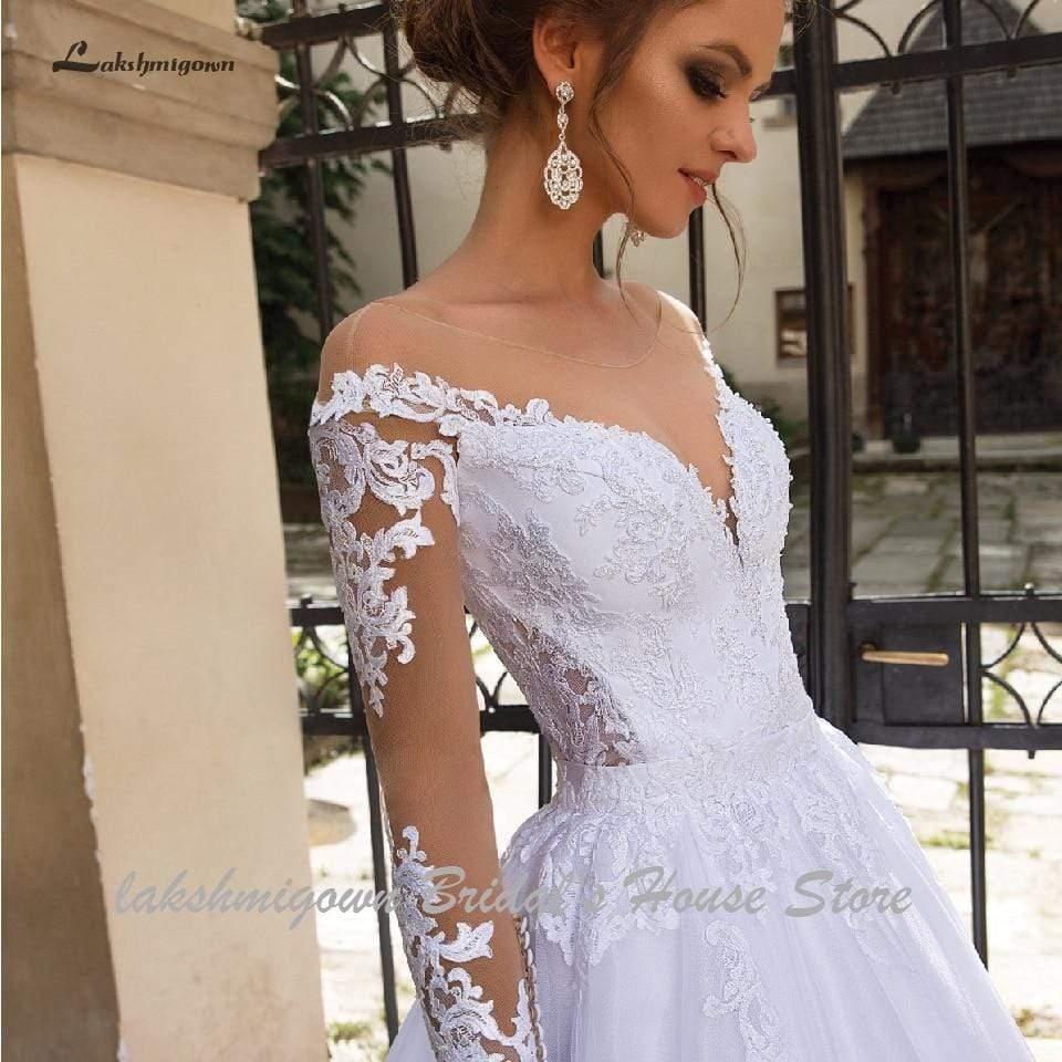 NumberSea Luxury A Line Wedding Dress 2 in 1 with Sleeves Lace