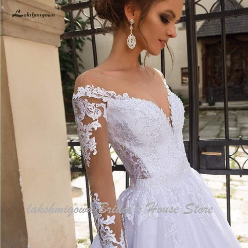 Robe de mariée luxueuse NumberSea ligne A 2 en 1 à manches en dentelle
