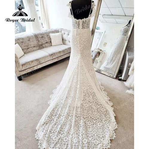 Vestido de novia de lujo NumberSea estilo boho con encaje, silueta sirena, escote corazón, tirantes delgados, sexy para mujer, traje de novia para boda en la playa, espalda descubierta, bata nupcial Mariee