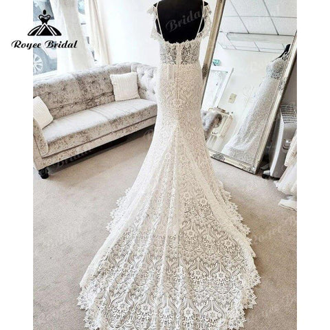 NumberSea Luxus Boho Spitze Meerjungfrau Liebsten Spaghetti Strap Hochzeit Kleid Sexy Frauen Braut Strand Hochzeit Kleider Backless Robe Mariee 