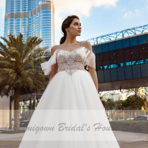 NumberSea Luxus-Boho-Brautkleid mit Kristallperlen