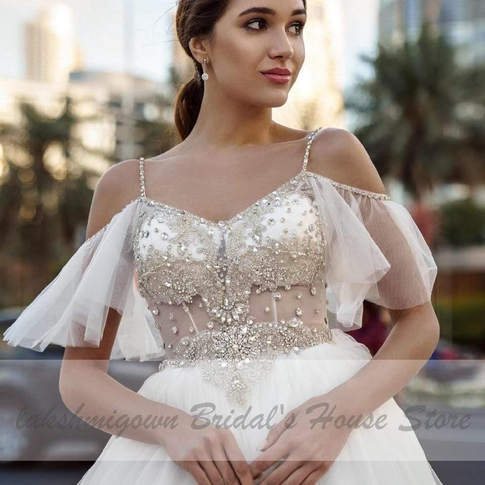 NumberSea Luxury Crystal Beads Boho Wedding Dress