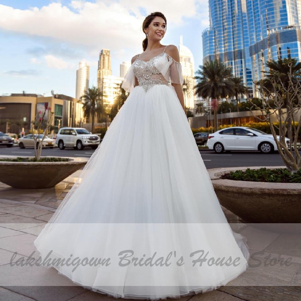 NumberSea Luxury Crystal Beads Boho Wedding Dress