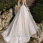 NumberSea Luxury Deep V Neck Wedding Dress Long Sleeves