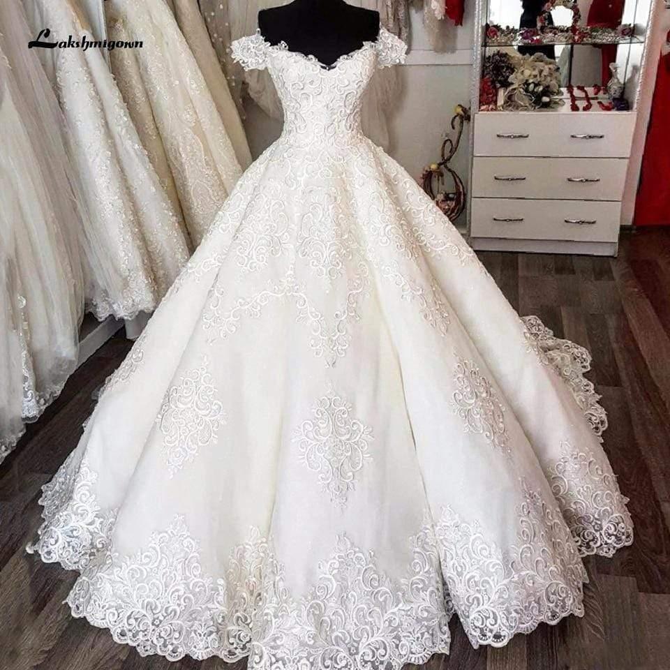 NumberSea Luxury Dubai Ball Gown Wedding Dress Lace Embroidery