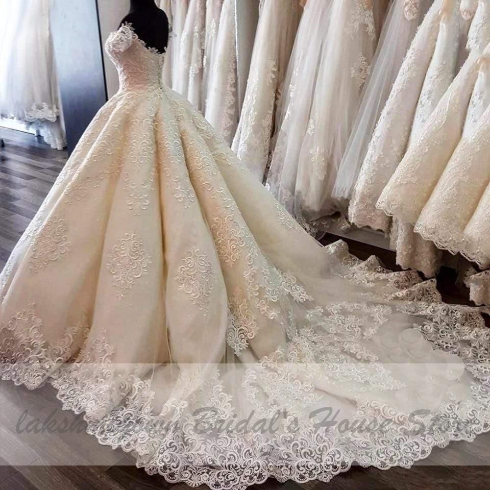 NumberSea Luxury Dubai Ball Gown Wedding Dress Lace Embroidery