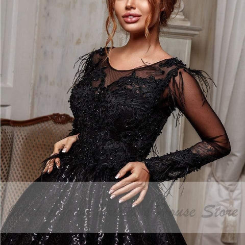 NumberSea Luxus Dubai Schwarzes Brautkleid Ballkleid