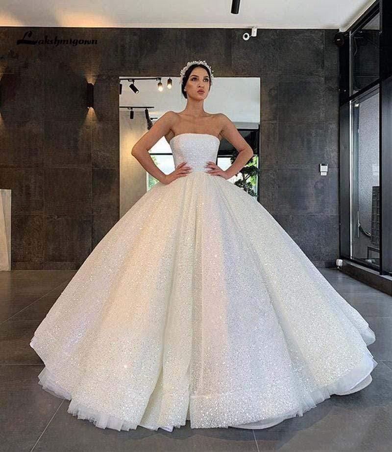 NumberSea Luxury Dubai Plus Size Sequined Ball Gown Wedding Dresses